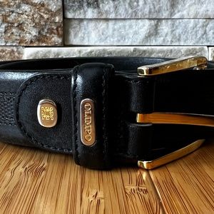 Olimpo Black Leather Belt with Tooled Stitchin